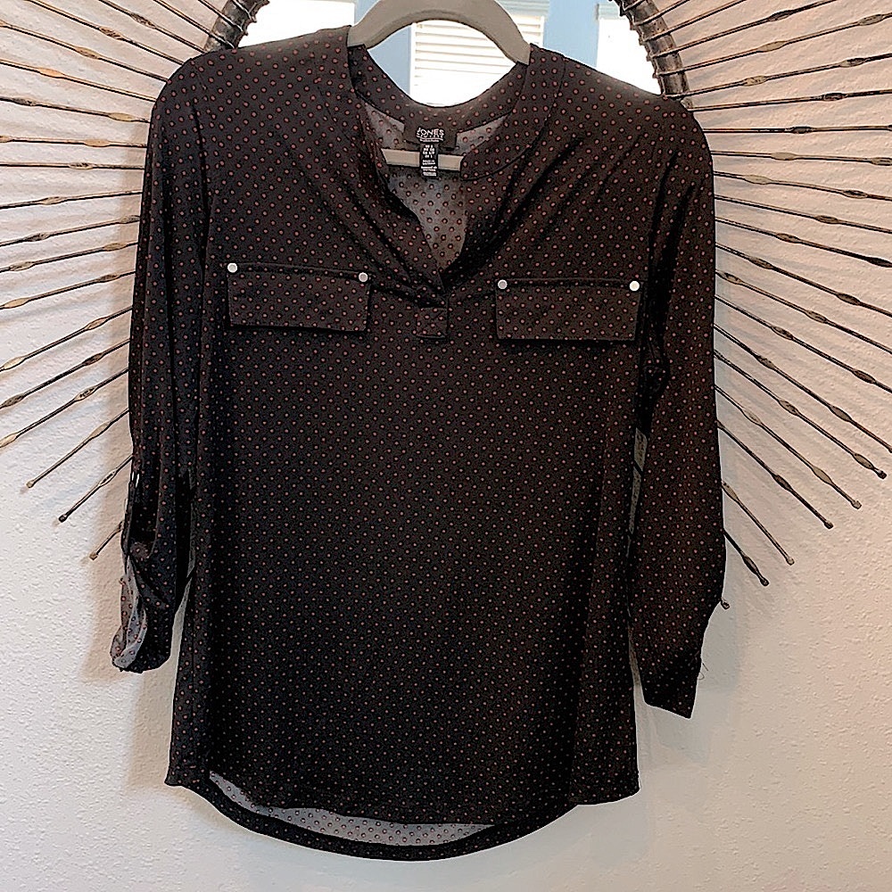 Jones New York black / red polka dots blouse